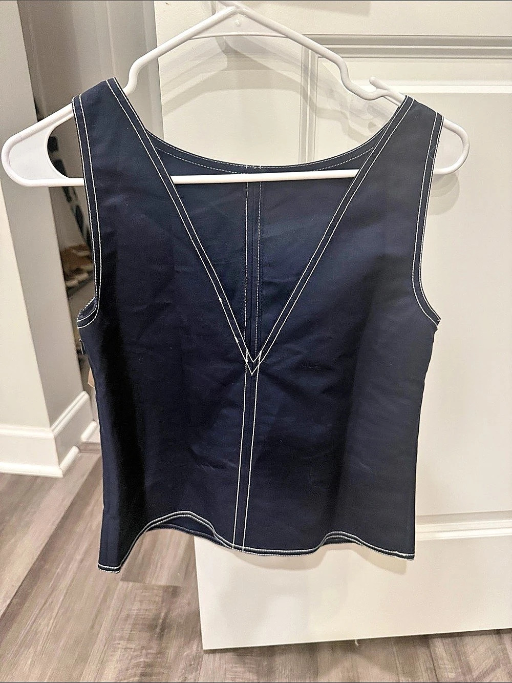 J.Crew Contrast-stitch shell top in double cotton poplin Navy Tank Size 0